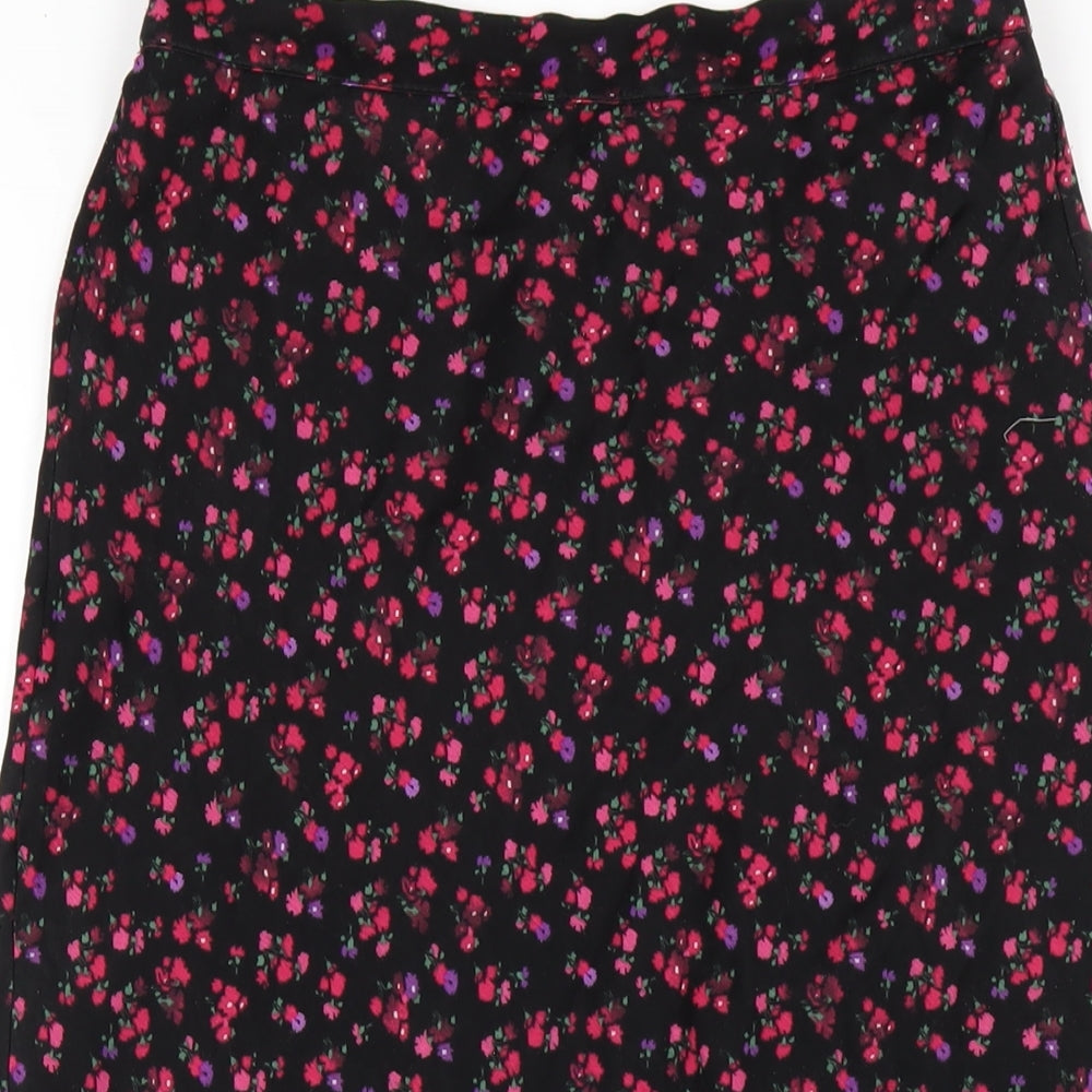 Topshop Womens Black Floral Polyester Trumpet Skirt Size 8