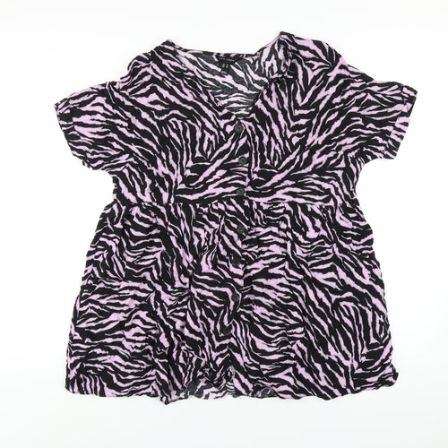 New Look Womens Purple Animal Print Viscose A-Line Size 14 V-Neck Button - Zebra Print