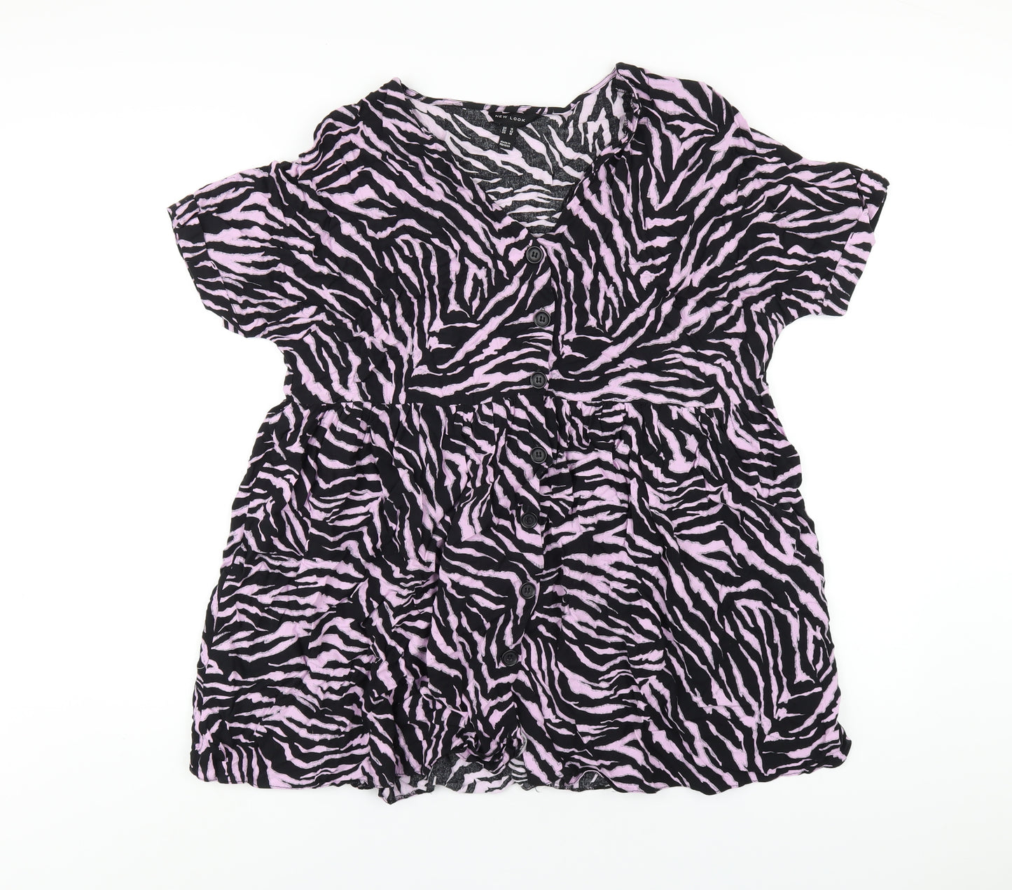 New Look Womens Purple Animal Print Viscose A-Line Size 14 V-Neck Button - Zebra Print