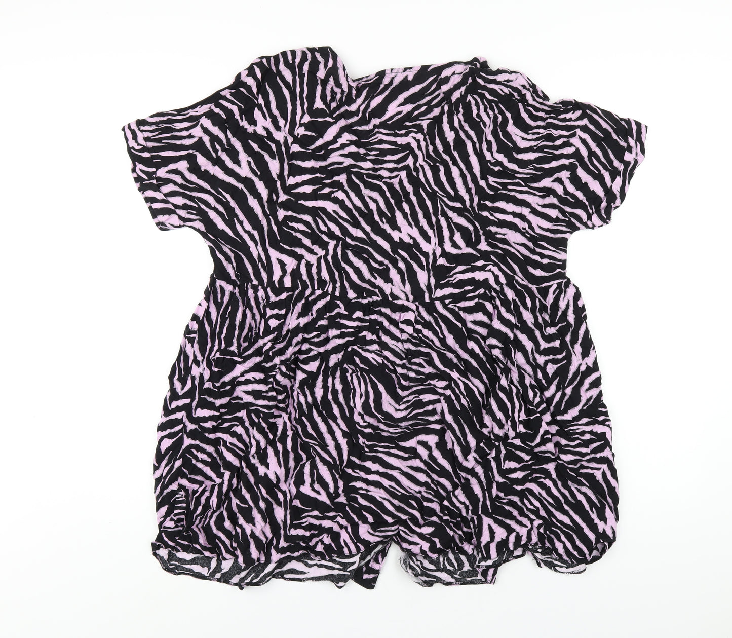 New Look Womens Purple Animal Print Viscose A-Line Size 14 V-Neck Button - Zebra Print