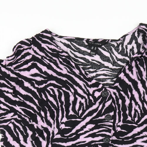 New Look Womens Purple Animal Print Viscose A-Line Size 14 V-Neck Button - Zebra Print