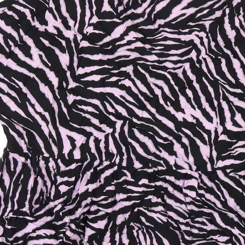 New Look Womens Purple Animal Print Viscose A-Line Size 14 V-Neck Button - Zebra Print