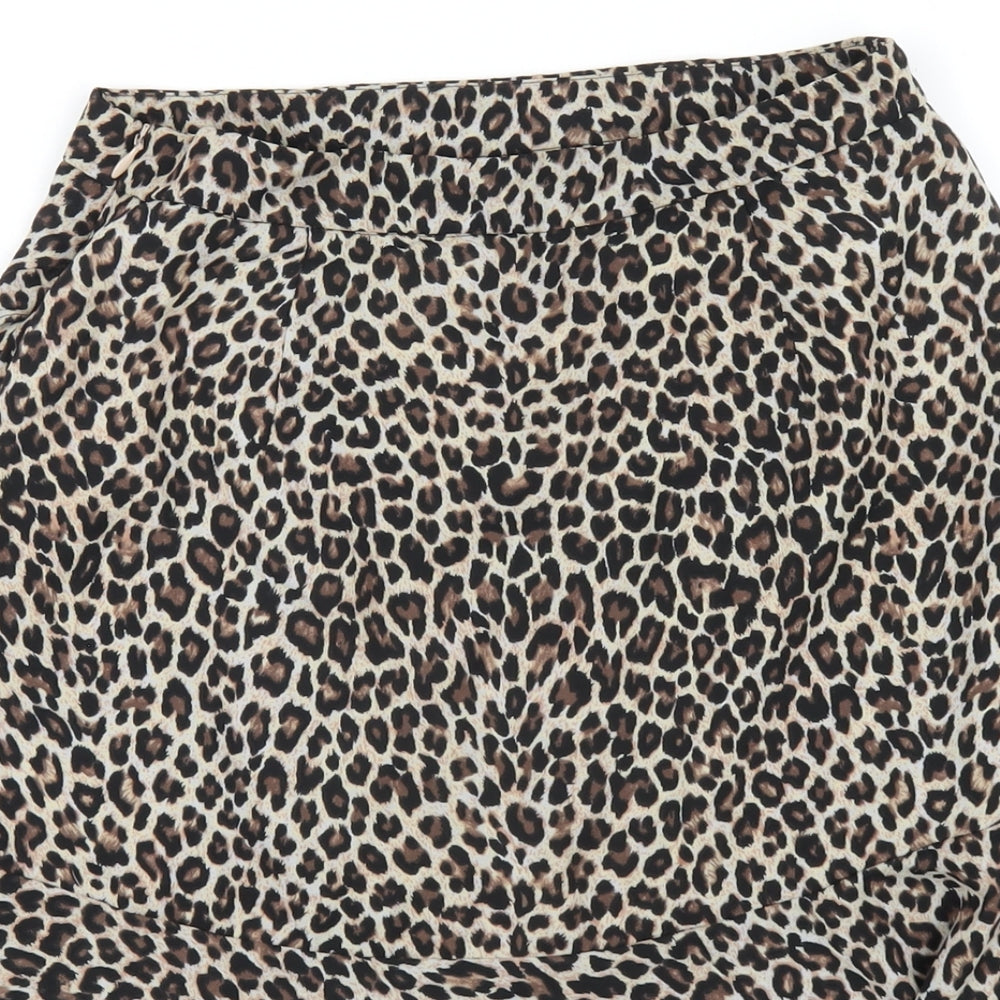 Oasis Womens Brown Animal Print Polyester A-Line Skirt Size 8 Zip