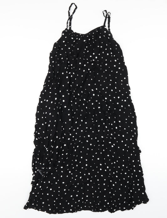 Marks and Spencer Womens Black Polka Dot Viscose A-Line Size 8 Round Neck Pullover