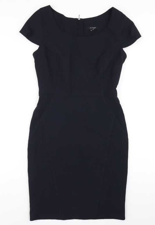 Dunnes Stores Womens Blue Polyester Pencil Dress Size 8 Scoop Neck Zip