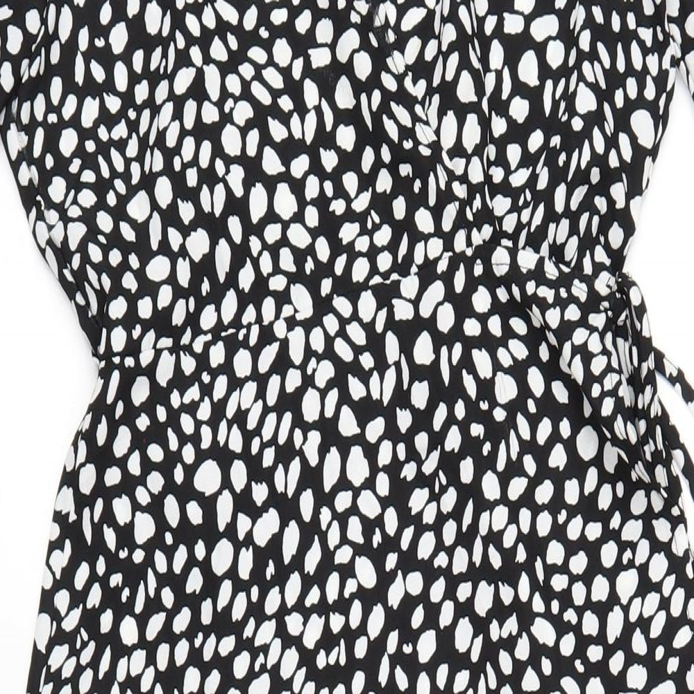 Missguided Womens Black Geometric Polyester Wrap Dress Size 12 V-Neck Tie