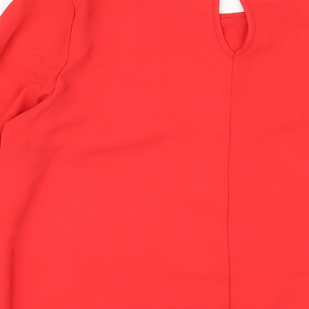 New Look Womens Red Polyester A-Line Size 14 Round Neck Button