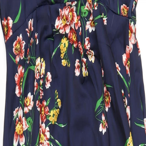 Boohoo Womens Blue Floral Polyester Maxi Size 14 V-Neck Zip