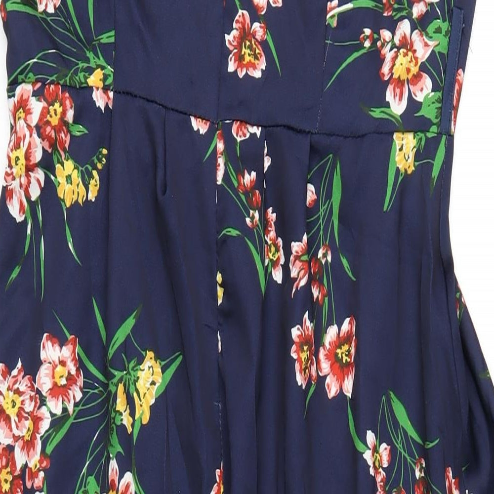 Boohoo Womens Blue Floral Polyester Maxi Size 14 V-Neck Zip