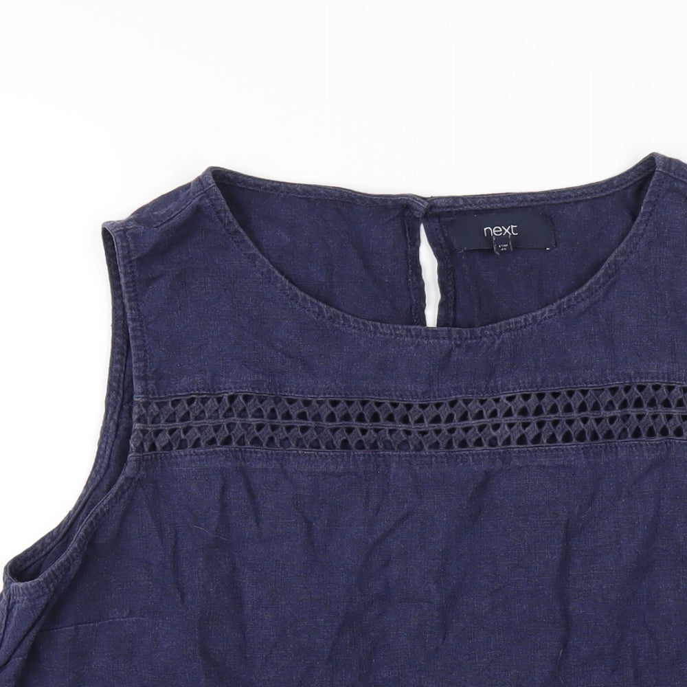 NEXT Womens Blue Linen Basic Tank Size 18 Round Neck