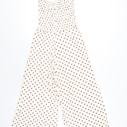 Topshop Womens Ivory Polka Dot Cotton Jumpsuit One-Piece Size 6 L21 in Pullover