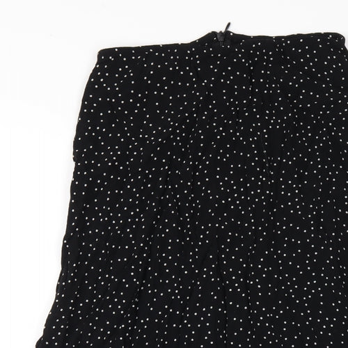 New Look Womens Black Polka Dot Viscose A-Line Skirt Size 4 Zip