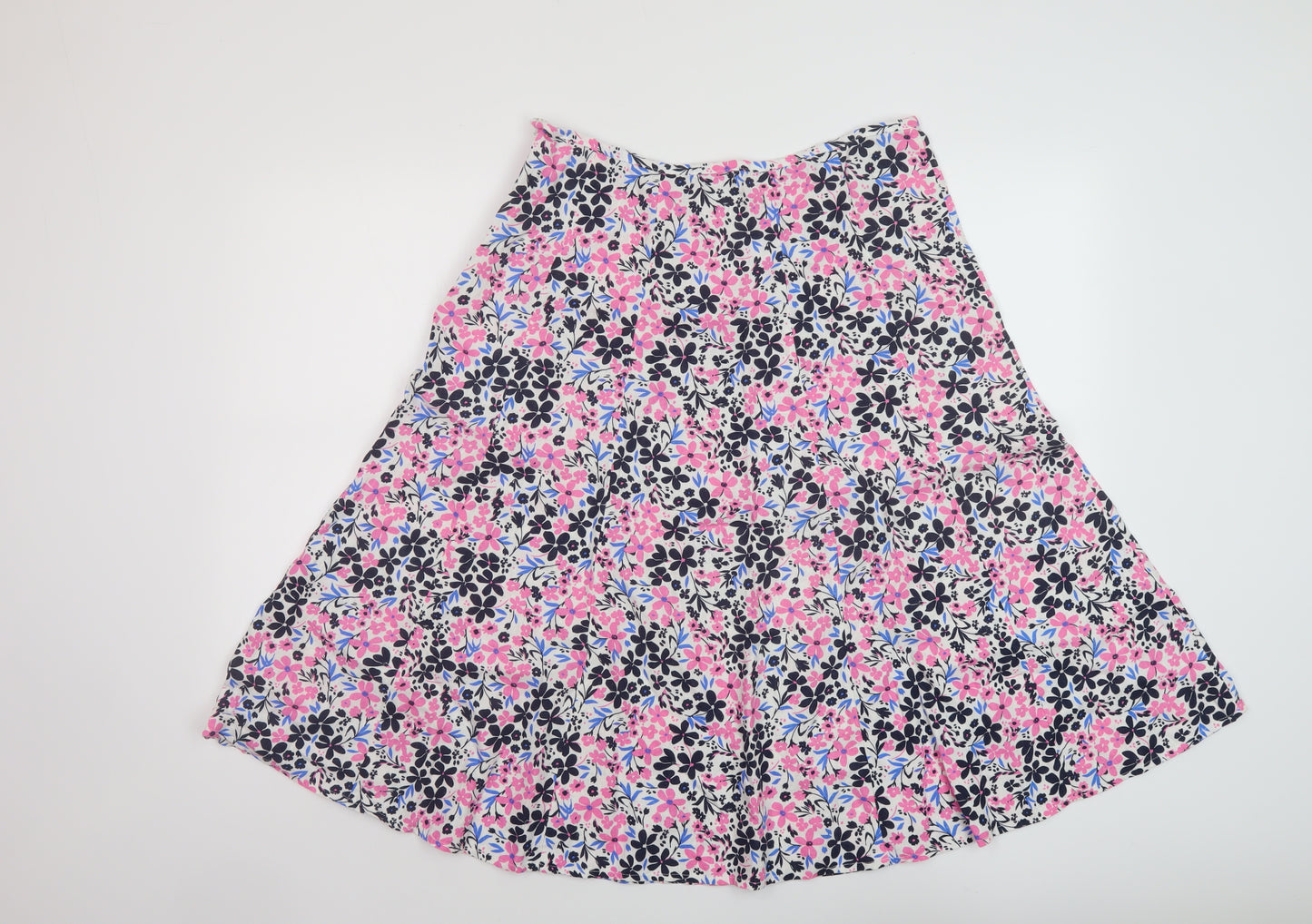 M&Co Womens Multicoloured Floral Linen A-Line Skirt Size 12 Zip