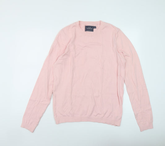 Topman Mens Pink Crew Neck Cotton Pullover Jumper Size M Long Sleeve