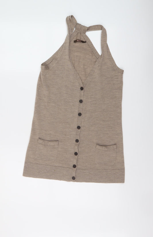 Reiss Womens Beige V-Neck Wool Vest Jumper Size S