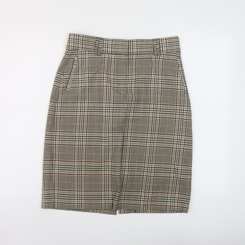 Marks and Spencer Womens Beige Plaid Polyester A-Line Skirt Size 12 Zip