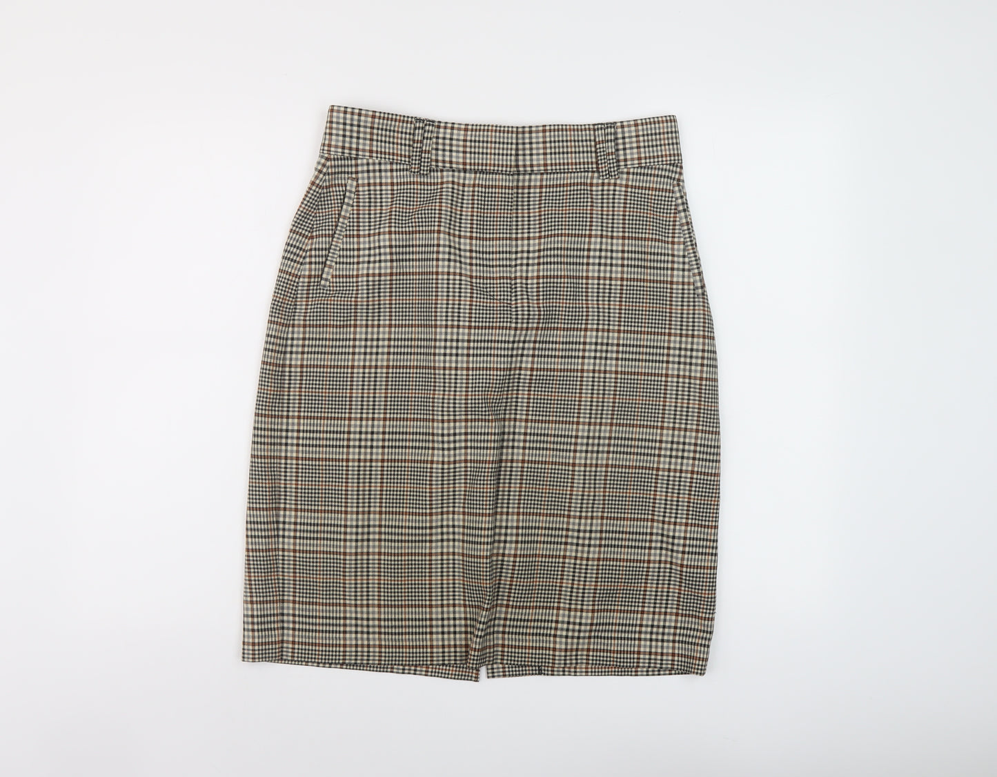 Marks and Spencer Womens Beige Plaid Polyester A-Line Skirt Size 12 Zip