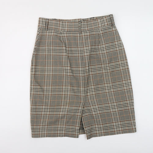 Marks and Spencer Womens Beige Plaid Polyester A-Line Skirt Size 12 Zip