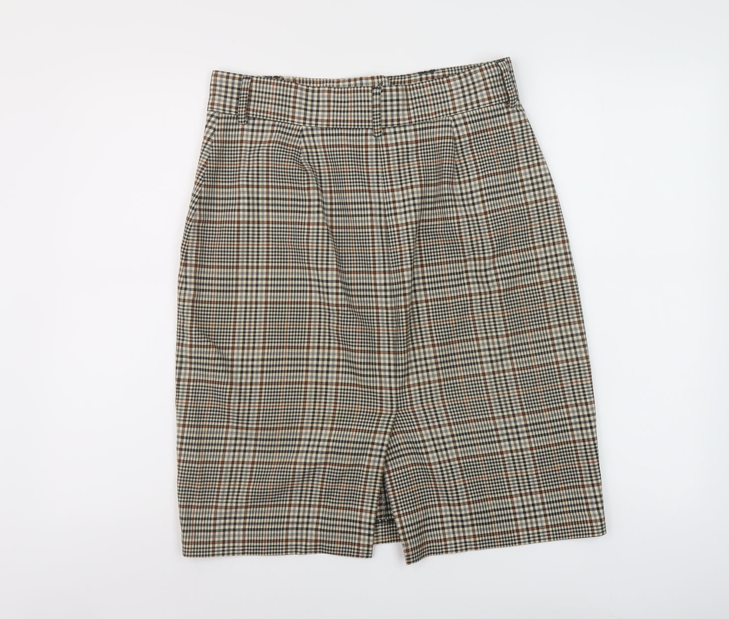 Marks and Spencer Womens Beige Plaid Polyester A-Line Skirt Size 12 Zip