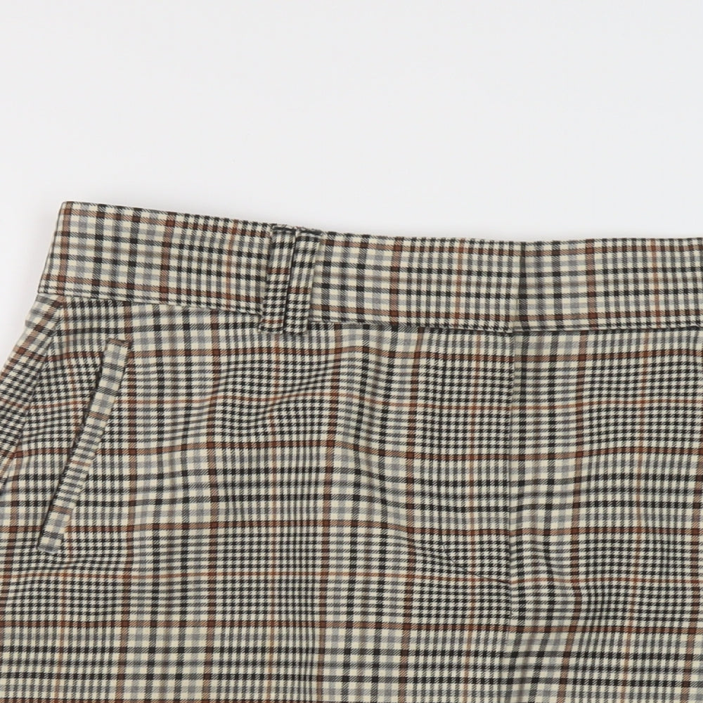 Marks and Spencer Womens Beige Plaid Polyester A-Line Skirt Size 12 Zip