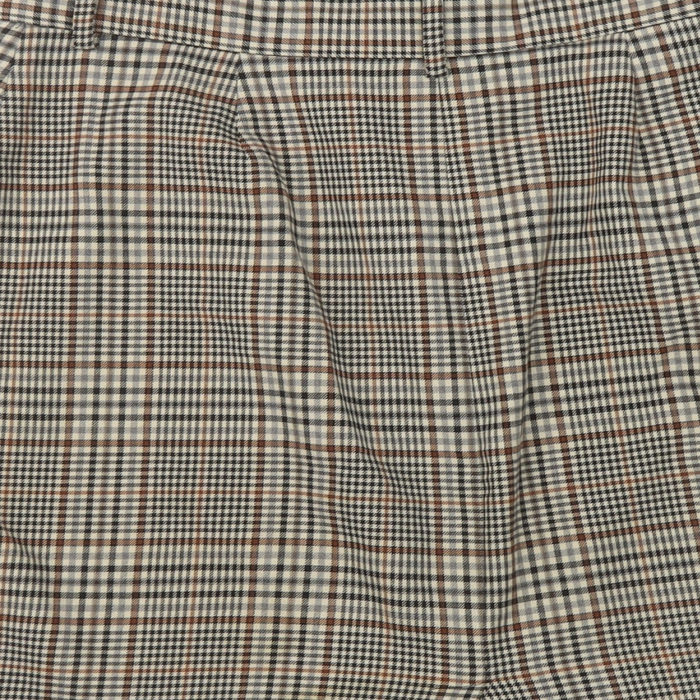 Marks and Spencer Womens Beige Plaid Polyester A-Line Skirt Size 12 Zip