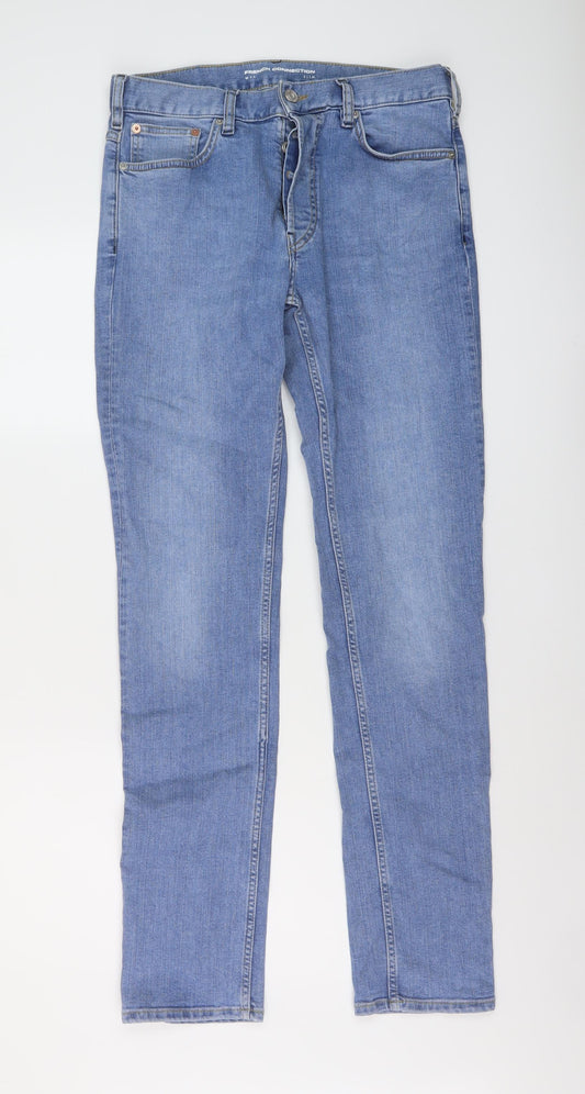 French Connection Mens Blue Cotton Skinny Jeans Size 30 in L32 in Slim Button