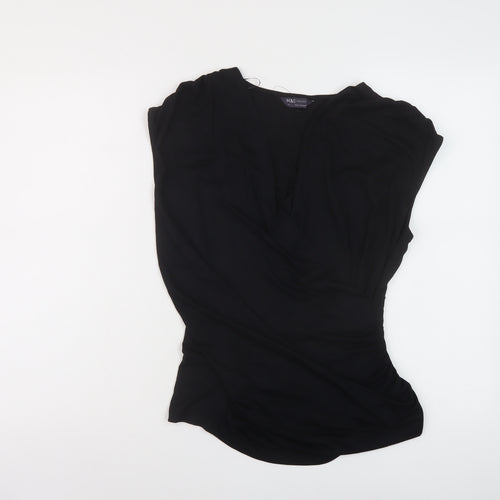 Marks and Spencer Womens Black Modal Basic Blouse Size 14 V-Neck