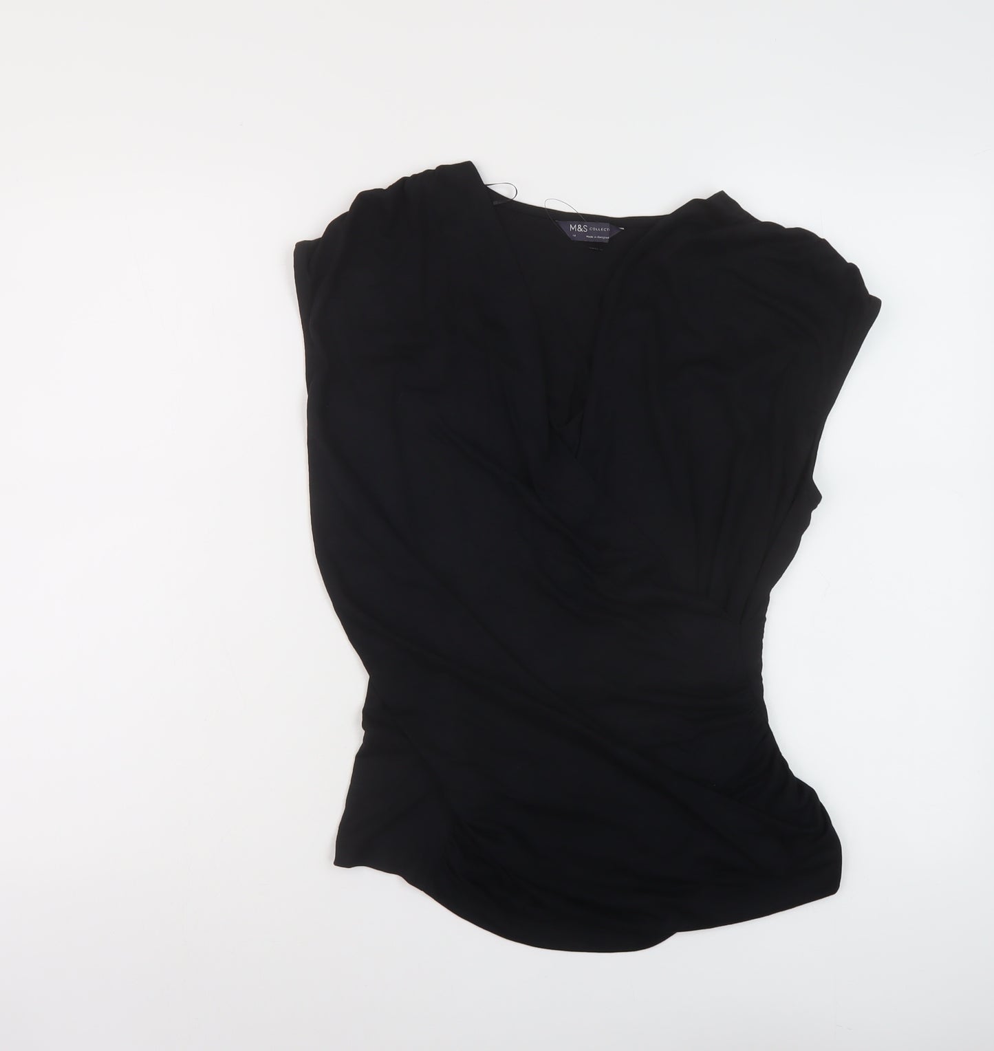 Marks and Spencer Womens Black Modal Basic Blouse Size 14 V-Neck