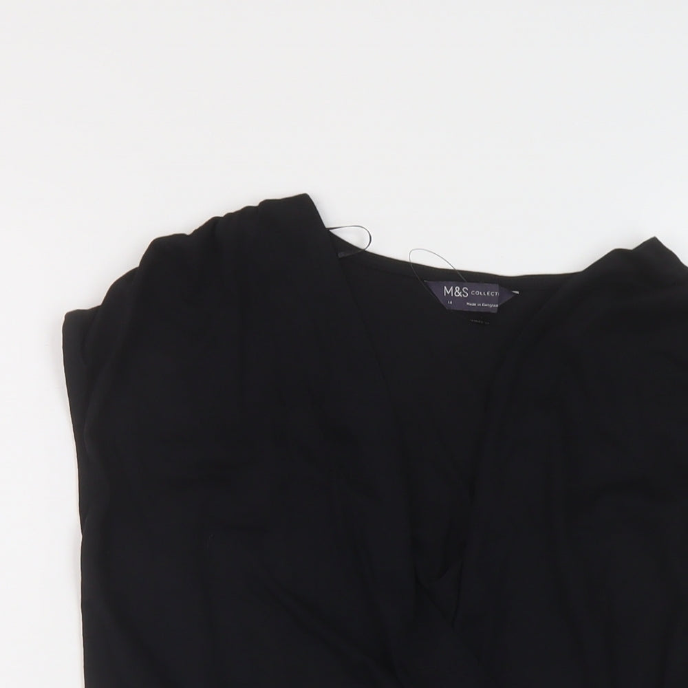 Marks and Spencer Womens Black Modal Basic Blouse Size 14 V-Neck