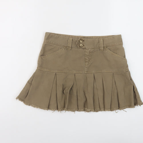 Zara Womens Beige Cotton Flare Skirt Size 4 Button - Vintage