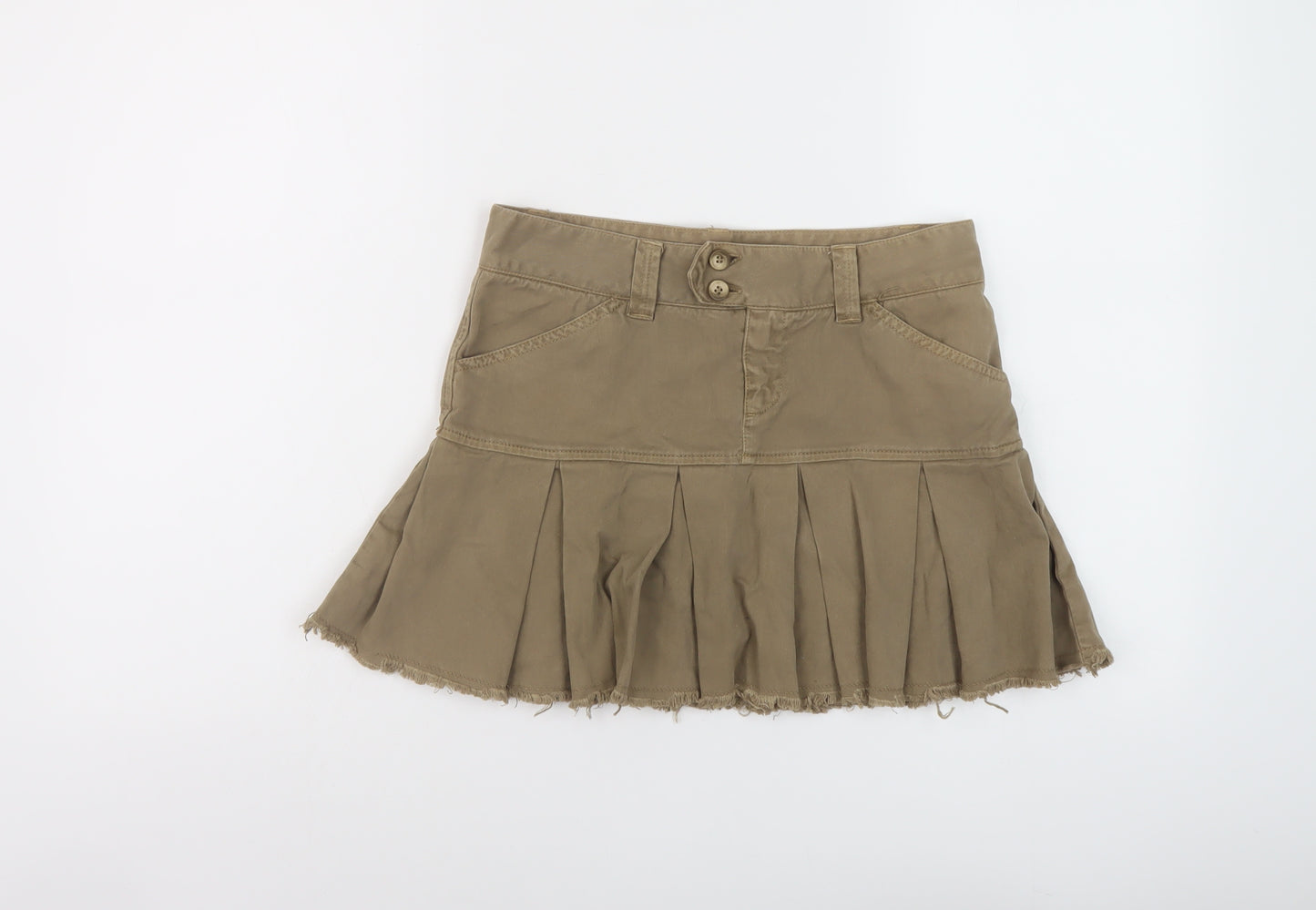 Zara Womens Beige Cotton Flare Skirt Size 4 Button - Vintage