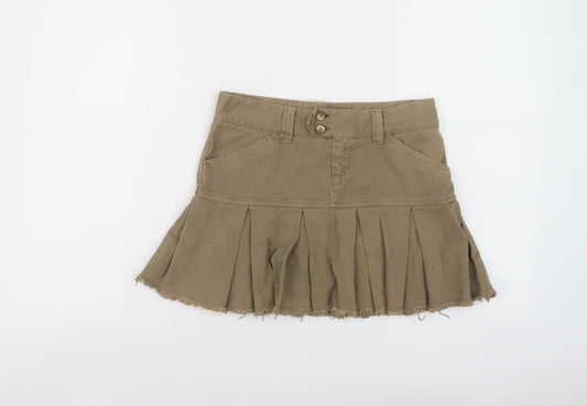 Zara Womens Beige Cotton Flare Skirt Size 4 Button - Vintage