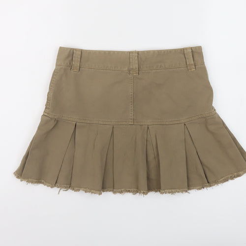 Zara Womens Beige Cotton Flare Skirt Size 4 Button - Vintage