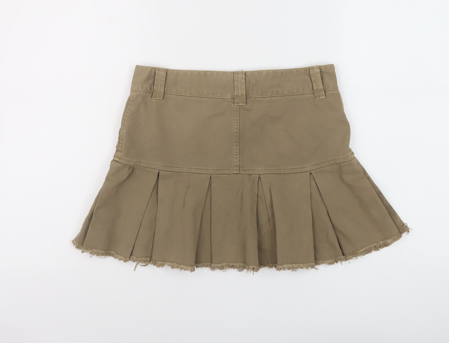 Zara Womens Beige Cotton Flare Skirt Size 4 Button - Vintage