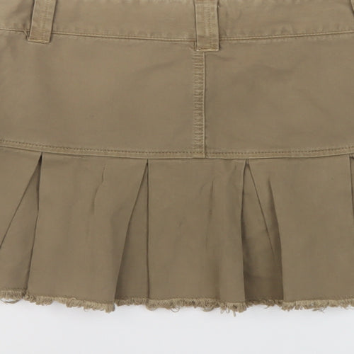 Zara Womens Beige Cotton Flare Skirt Size 4 Button - Vintage