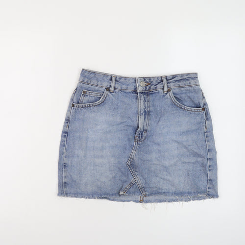 Topshop Womens Blue Cotton Mini Skirt Size 10 Button