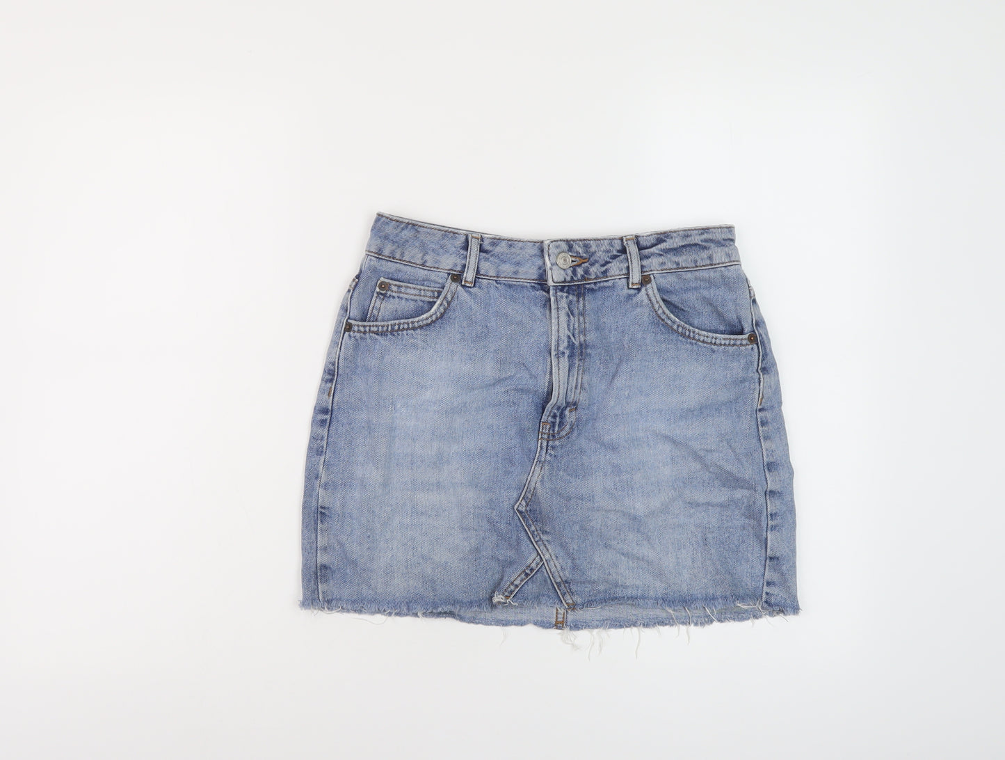 Topshop Womens Blue Cotton Mini Skirt Size 10 Button