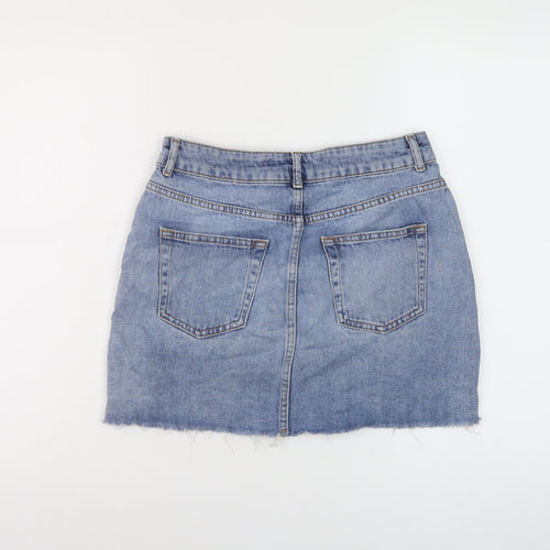 Topshop Womens Blue Cotton Mini Skirt Size 10 Button