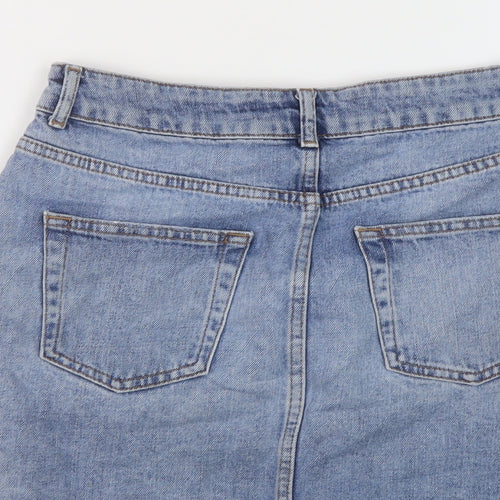 Topshop Womens Blue Cotton Mini Skirt Size 10 Button