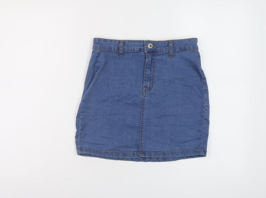 Dont think twice Womens Blue Cotton Mini Skirt Size 8 Button