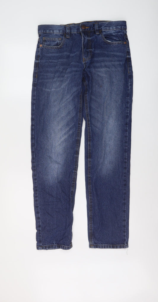 F&F Mens Blue Cotton Straight Jeans Size 30 in L32 in Regular Button