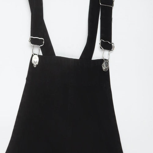 Stradivarius Womens Black Cotton Pinafore/Dungaree Dress Size 12 Square Neck Buckle