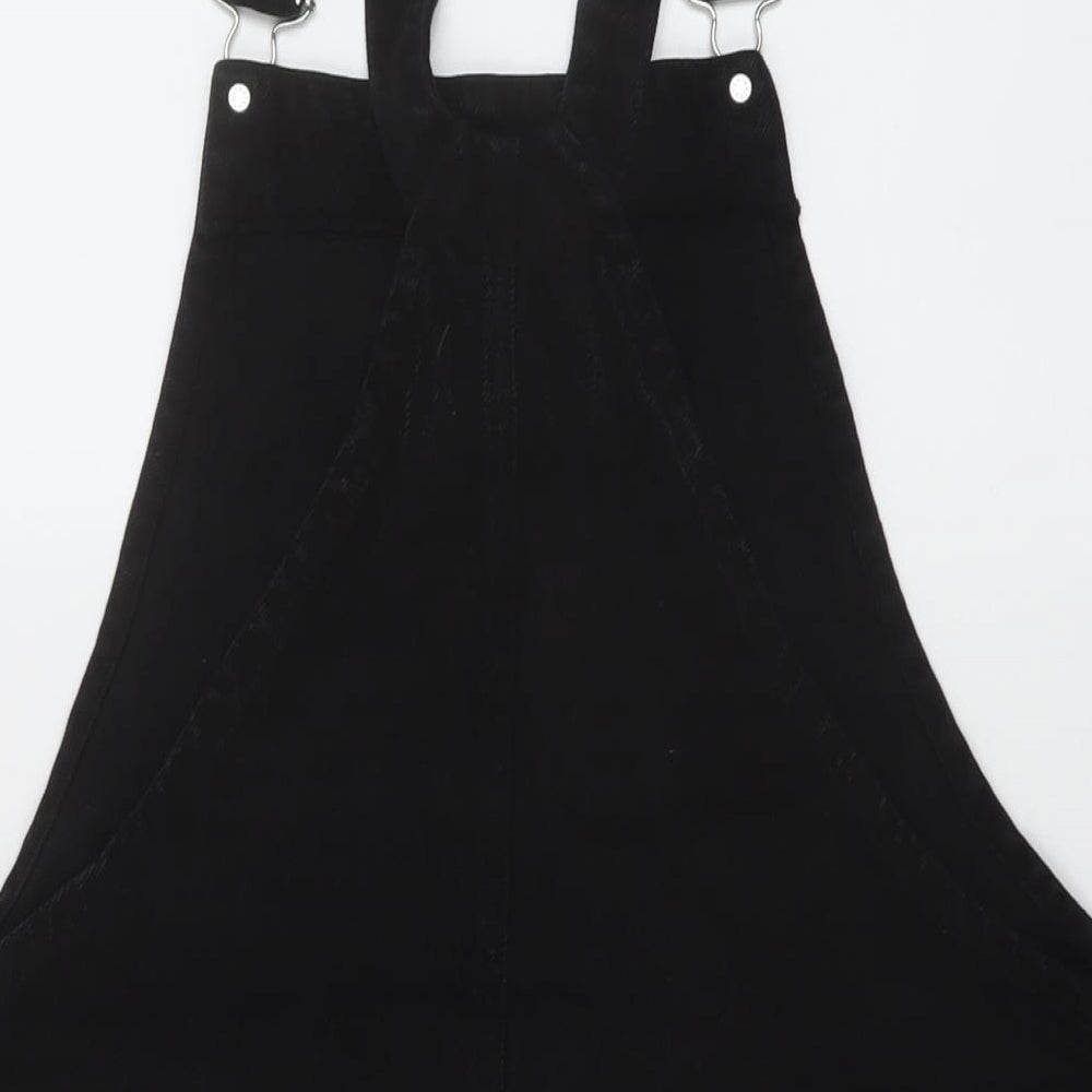 Stradivarius Womens Black Cotton Pinafore/Dungaree Dress Size 12 Square Neck Buckle