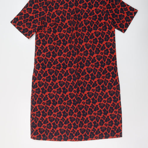 NEXT Womens Red Animal Print Cotton A-Line Size 10 Round Neck Zip