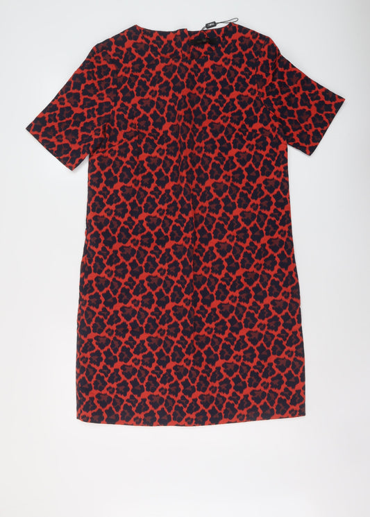 NEXT Womens Red Animal Print Cotton A-Line Size 10 Round Neck Zip