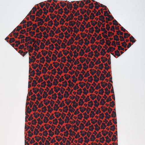 NEXT Womens Red Animal Print Cotton A-Line Size 10 Round Neck Zip