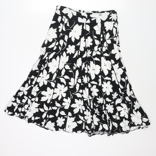 Autonomy Womens Black Floral Cotton Trumpet Skirt Size 10 Zip