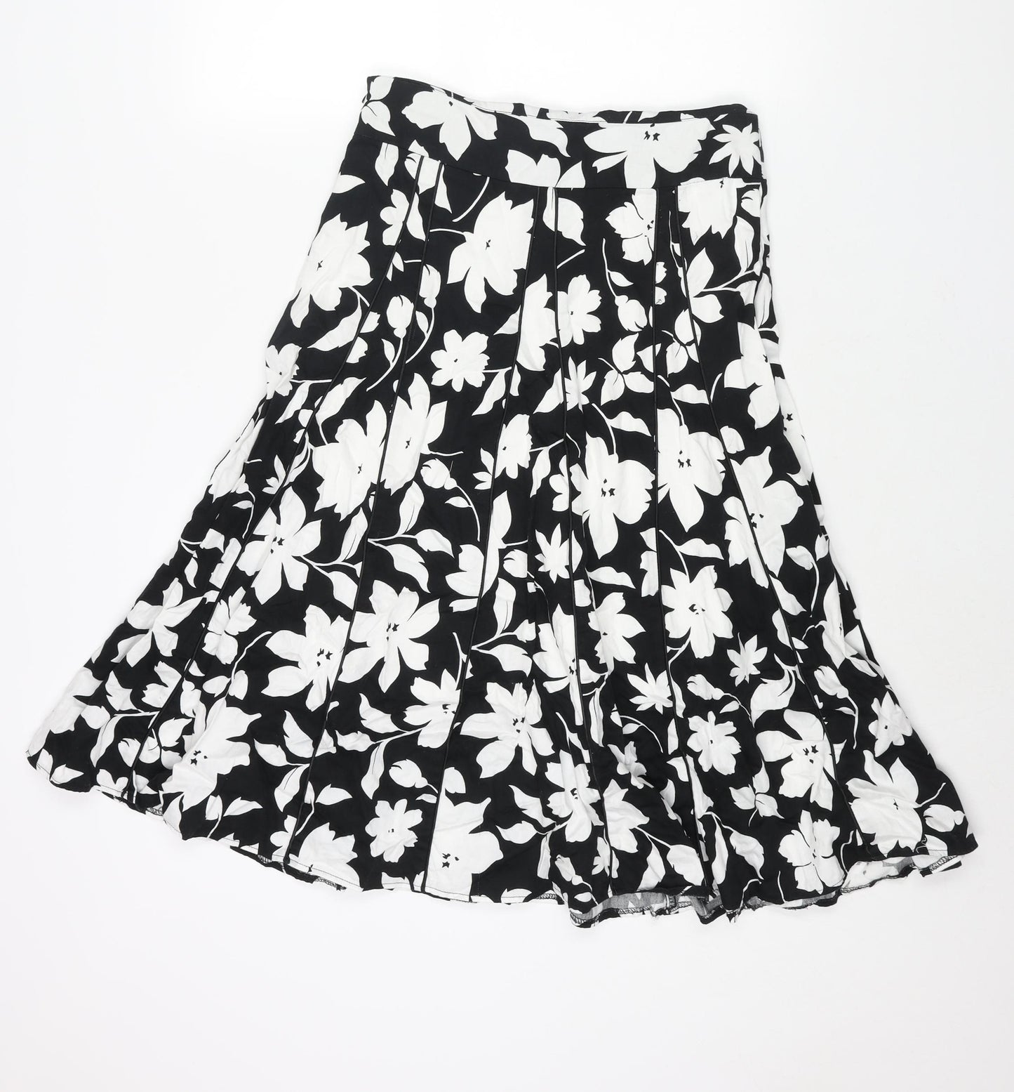 Autonomy Womens Black Floral Cotton Trumpet Skirt Size 10 Zip