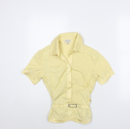 Karen Millen Womens Yellow Cotton Basic Blouse Size 10 Collared