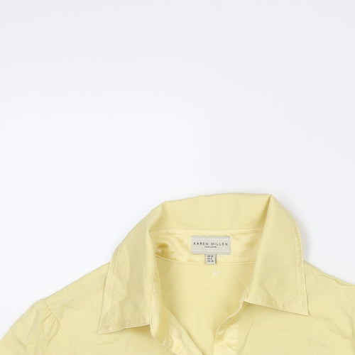 Karen Millen Womens Yellow Cotton Basic Blouse Size 10 Collared